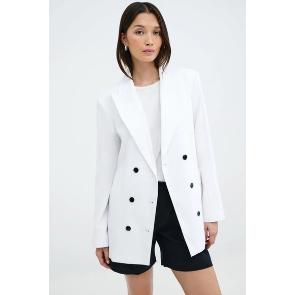 Marcella New York White Linden Linen Cotton Relaxed Fit Double Breasted Blazer M - Picture 1 of 16